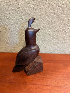 Hand Carved Ironwood Bird Sculpture - Dark Brown